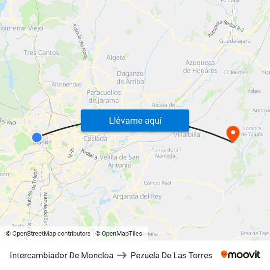 Intercambiador De Moncloa to Pezuela De Las Torres map