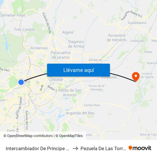 Intercambiador De Príncipe Pío to Pezuela De Las Torres map
