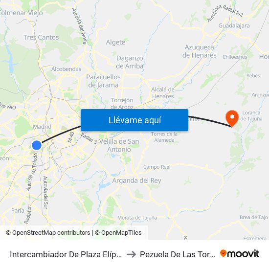Intercambiador De Plaza Elíptica to Pezuela De Las Torres map