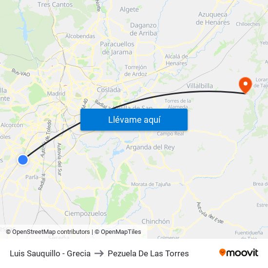 Luis Sauquillo - Grecia to Pezuela De Las Torres map