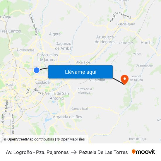 Av. Logroño - Pza. Pajarones to Pezuela De Las Torres map