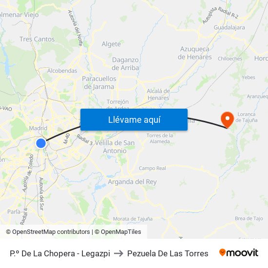 P.º De La Chopera - Legazpi to Pezuela De Las Torres map