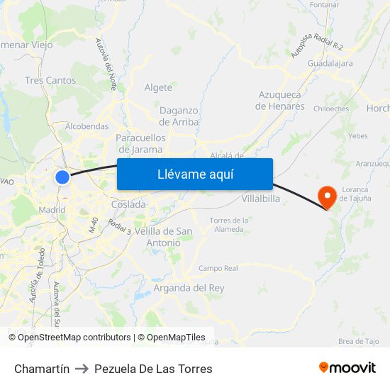 Chamartín to Pezuela De Las Torres map