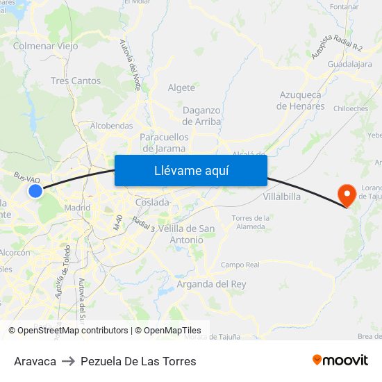 Aravaca to Pezuela De Las Torres map