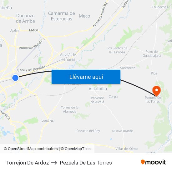 Torrejón De Ardoz to Pezuela De Las Torres map