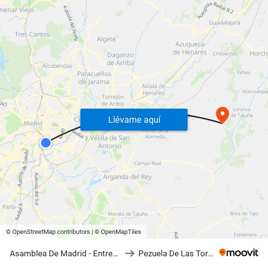 Asamblea De Madrid - Entrevías to Pezuela De Las Torres map