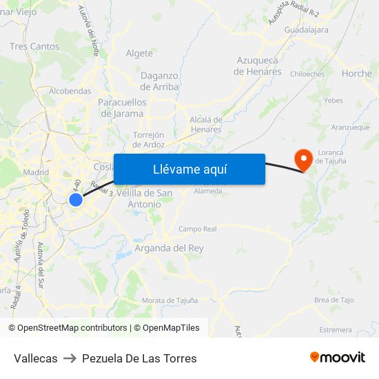 Vallecas to Pezuela De Las Torres map