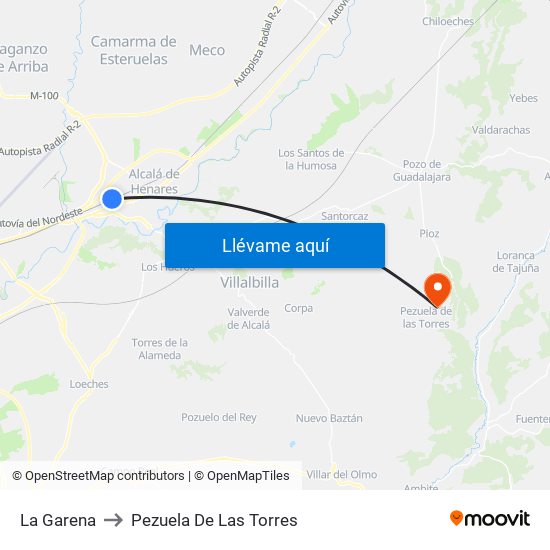 La Garena to Pezuela De Las Torres map
