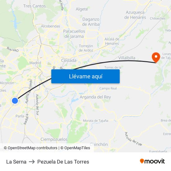La Serna to Pezuela De Las Torres map