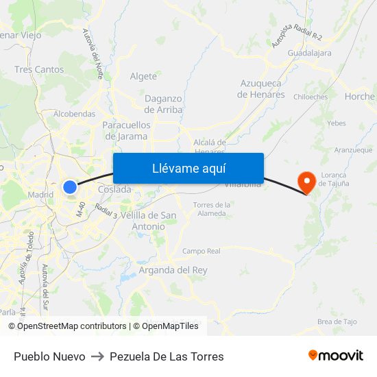 Pueblo Nuevo to Pezuela De Las Torres map