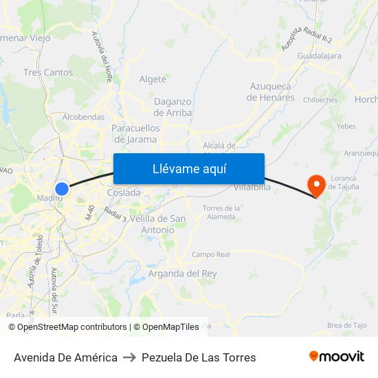 Avenida De América to Pezuela De Las Torres map