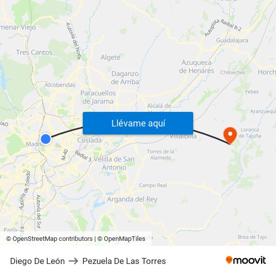 Diego De León to Pezuela De Las Torres map