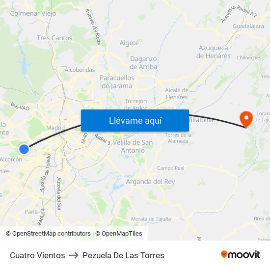 Cuatro Vientos to Pezuela De Las Torres map