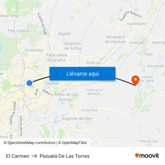 El Carmen to Pezuela De Las Torres map