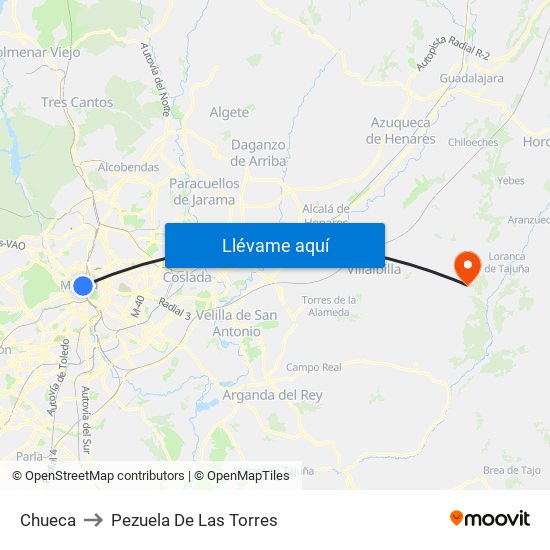 Chueca to Pezuela De Las Torres map