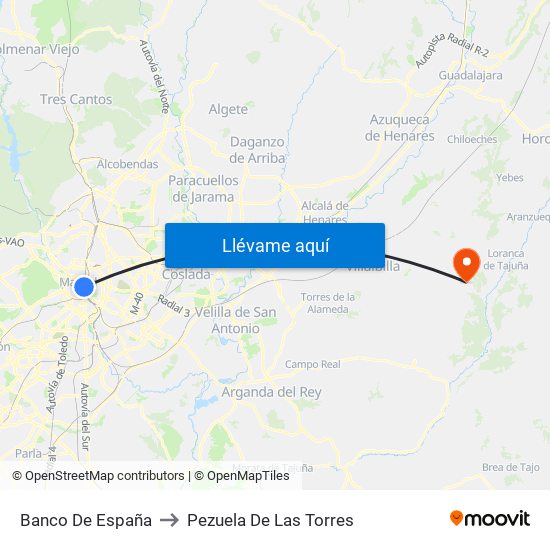 Banco De España to Pezuela De Las Torres map