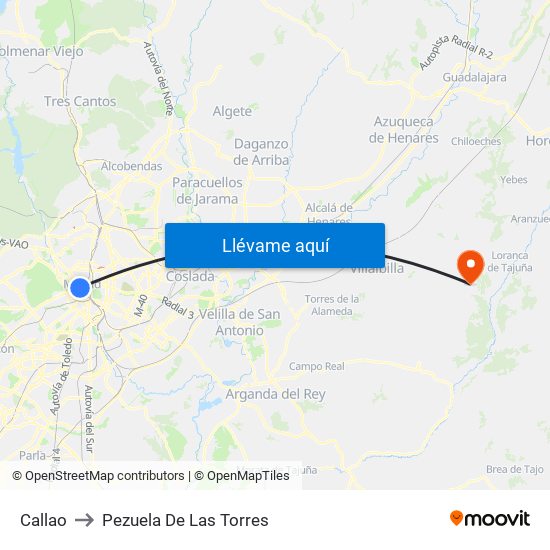 Callao to Pezuela De Las Torres map