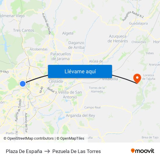 Plaza De España to Pezuela De Las Torres map