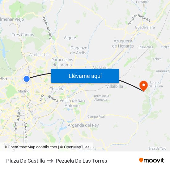 Plaza De Castilla to Pezuela De Las Torres map