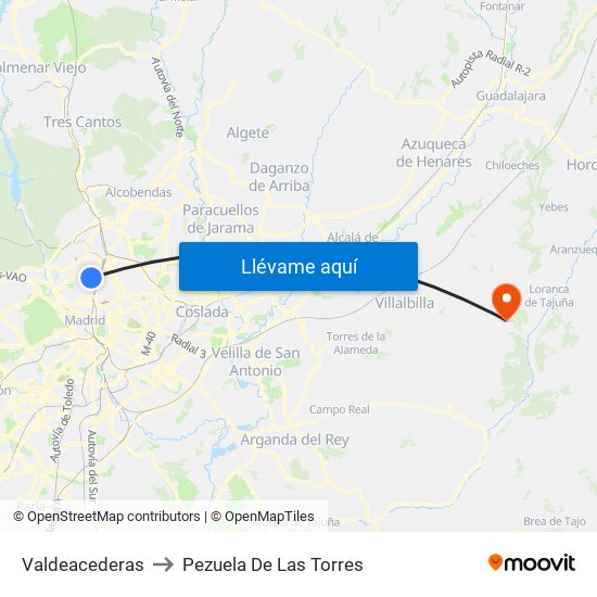 Valdeacederas to Pezuela De Las Torres map
