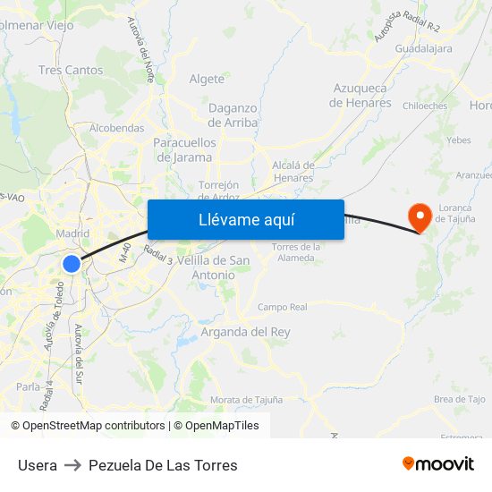 Usera to Pezuela De Las Torres map