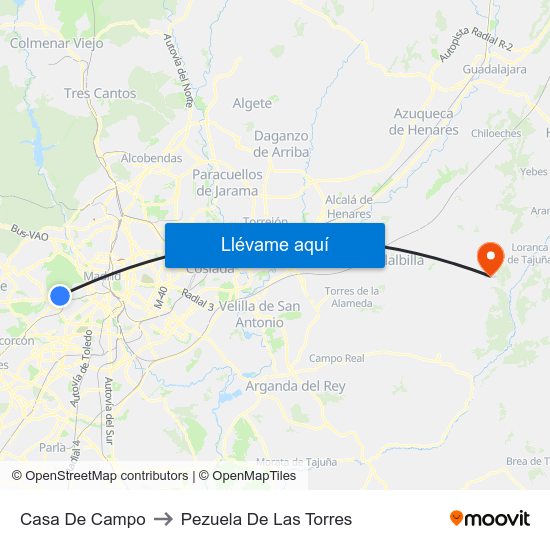Casa De Campo to Pezuela De Las Torres map