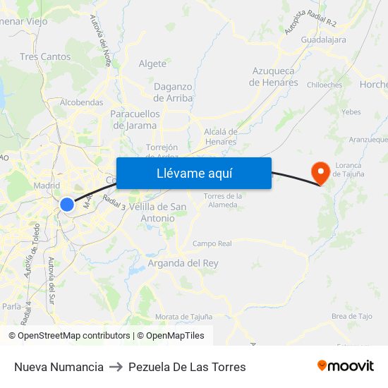 Nueva Numancia to Pezuela De Las Torres map