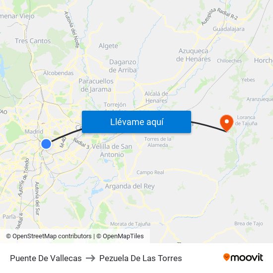 Puente De Vallecas to Pezuela De Las Torres map