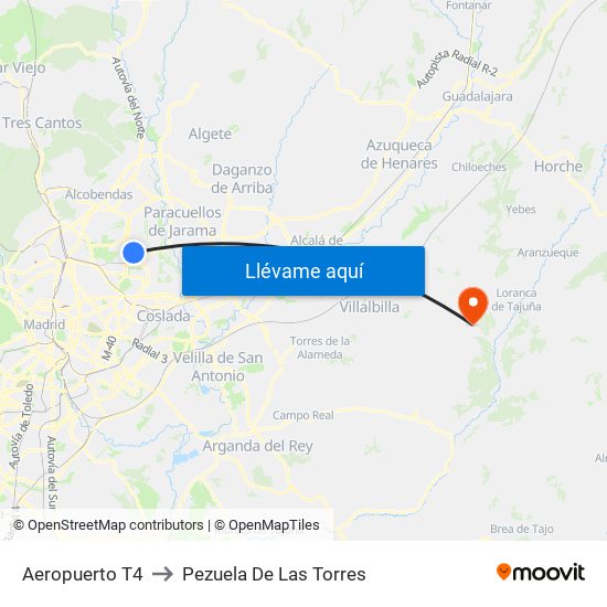 Aeropuerto T4 to Pezuela De Las Torres map