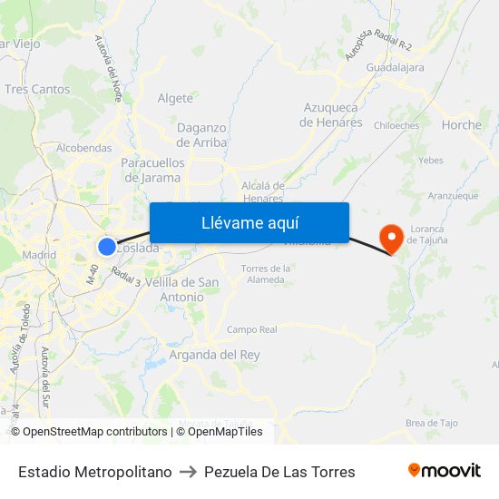 Estadio Metropolitano to Pezuela De Las Torres map