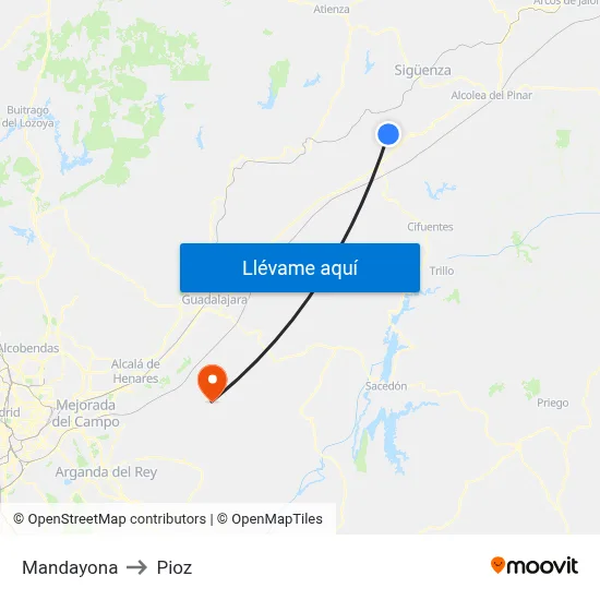 Mandayona to Pioz map