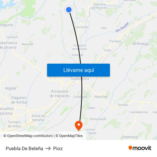 Puebla De Beleña to Pioz map