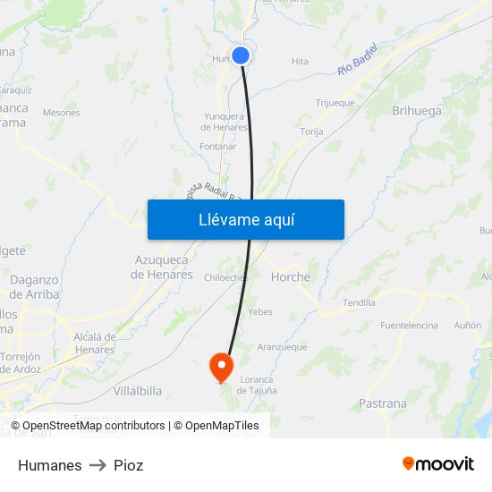 Humanes to Pioz map