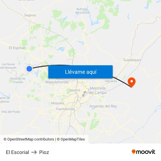 El Escorial to Pioz map