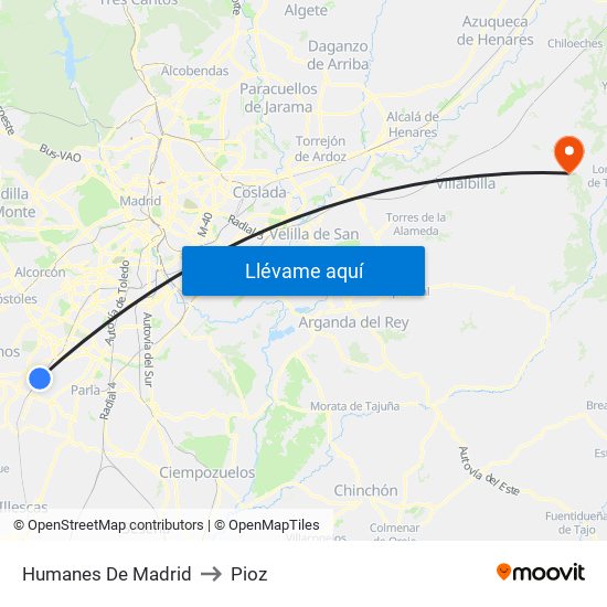 Humanes De Madrid to Pioz map