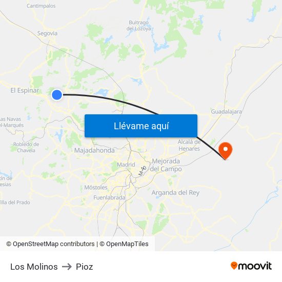 Los Molinos to Pioz map
