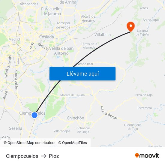 Ciempozuelos to Pioz map