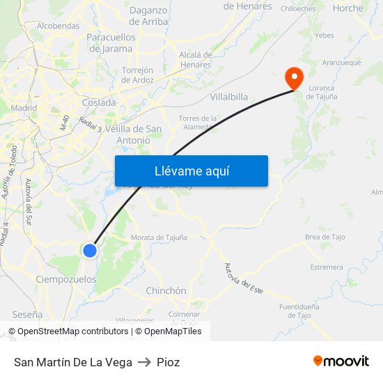 San Martín De La Vega to Pioz map