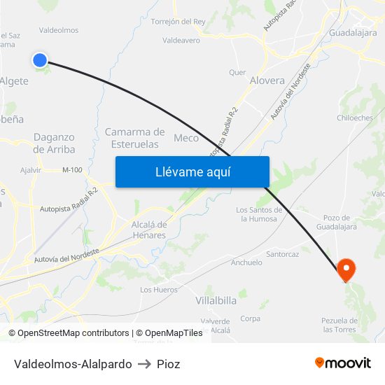 Valdeolmos-Alalpardo to Pioz map