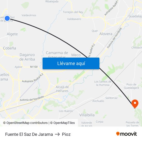 Fuente El Saz De Jarama to Pioz map