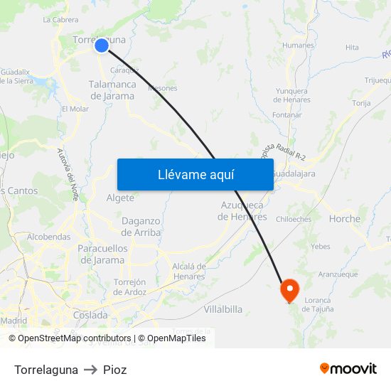 Torrelaguna to Pioz map