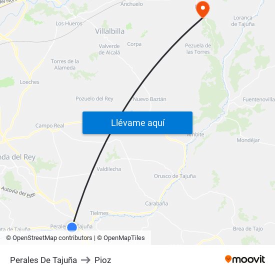 Perales De Tajuña to Pioz map