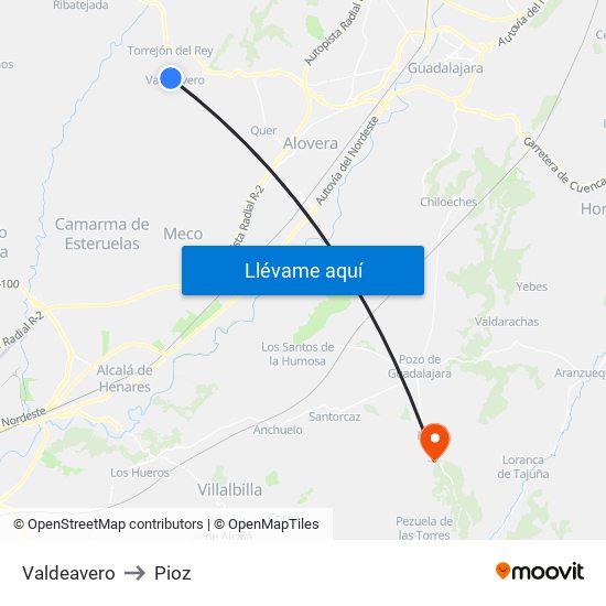 Valdeavero to Pioz map