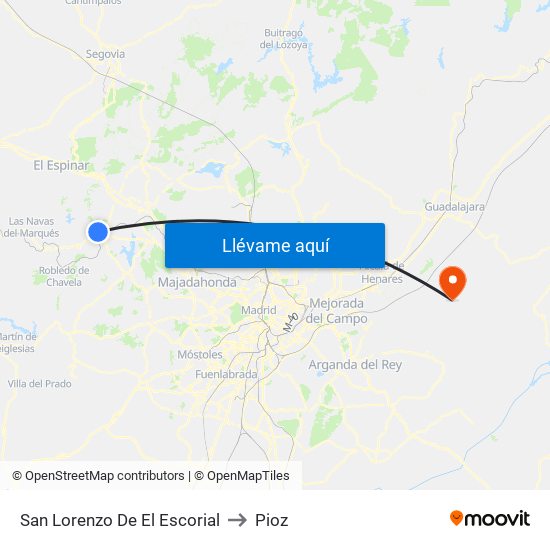 San Lorenzo De El Escorial to Pioz map