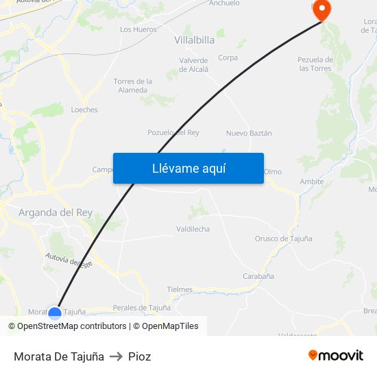 Morata De Tajuña to Pioz map