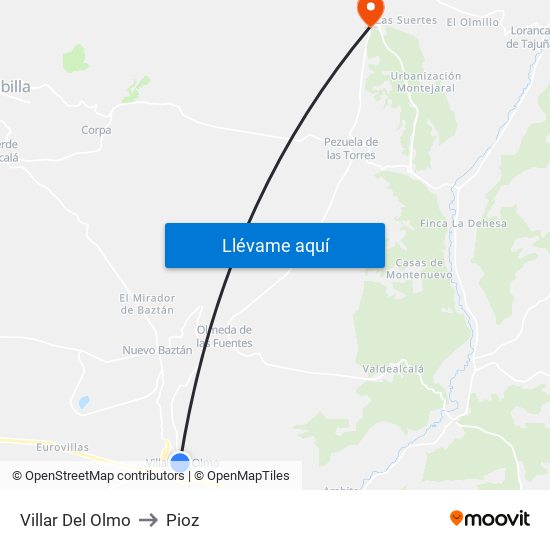 Villar Del Olmo to Pioz map