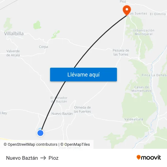 Nuevo Baztán to Pioz map