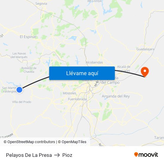 Pelayos De La Presa to Pioz map