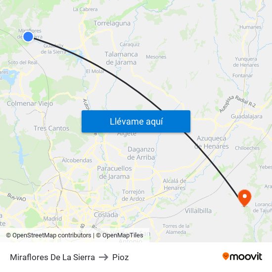 Miraflores De La Sierra to Pioz map