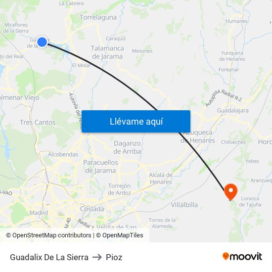 Guadalix De La Sierra to Pioz map